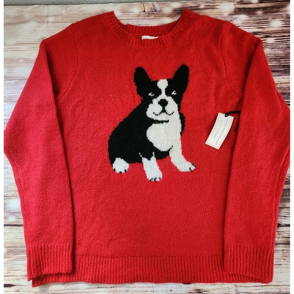 NWT Women Cupcakes and Cashmere French Bulldog Sweater Pullover Red L Soft Gift - Picture 1 of 8